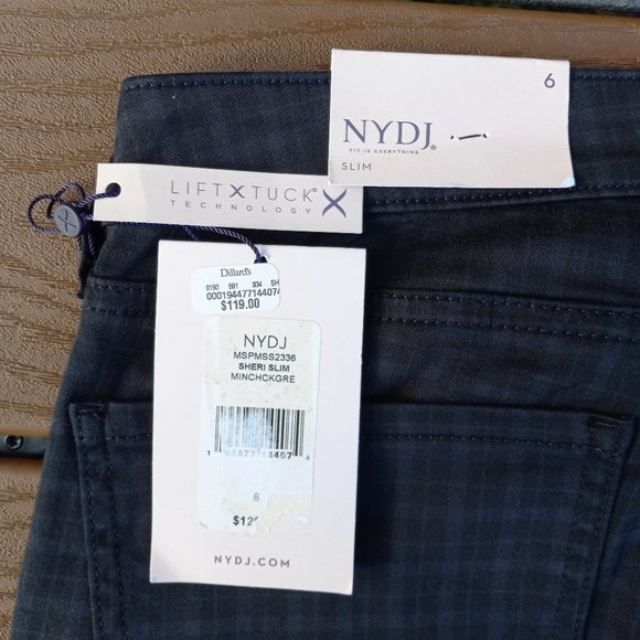 NWT NYDJ Sheri Stretch Slim Jeans Grey Mini Check Sz 6 - Picture 8 of 10